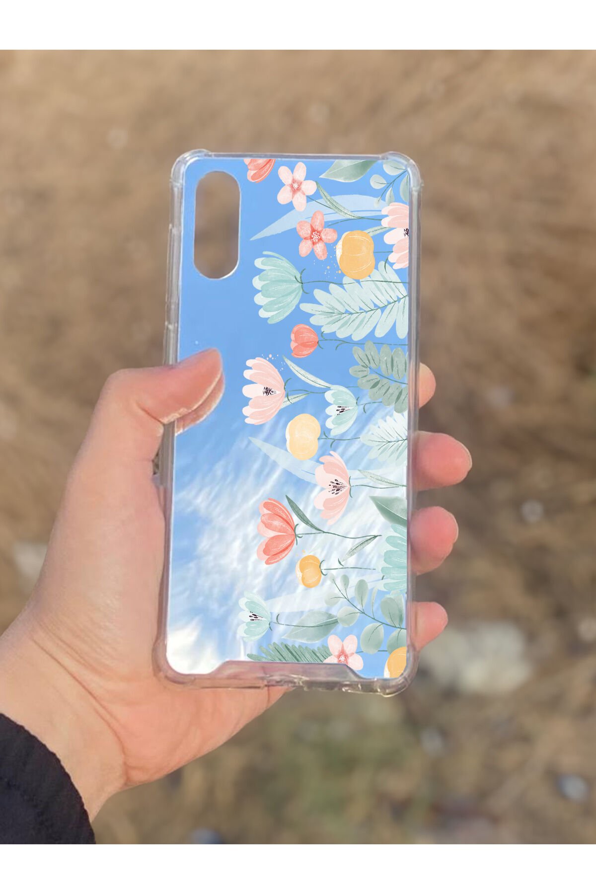 Samsung Galaxy A02 Uyumlu Aynalı Laleler Desenli Darbe Kamera Korumalı Silikon Telefon Kılıfı