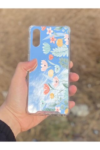 Samsung Galaxy A02 Uyumlu Aynalı Laleler Desenli Darbe Kamera Korumalı Silikon Telefon Kılıfı