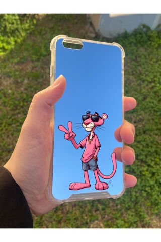 İphone 6 Plus Uyumlu Aynalı Pembe Panter Desenli Darbe Kamera Korumalı Silikon Telefon Kılıfı