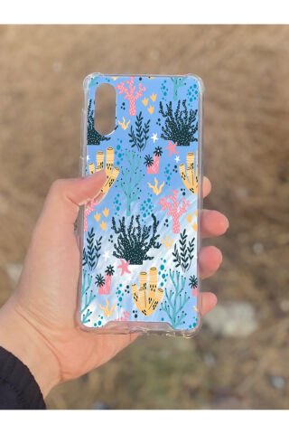 Samsung Galaxy A02 Uyumlu Aynalı Renkli Dal Desenli Darbe Kamera Korumalı Silikon Telefon Kılıfı