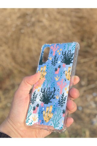 Samsung Galaxy A02 Uyumlu Aynalı Renkli Dal Desenli Darbe Kamera Korumalı Silikon Telefon Kılıfı