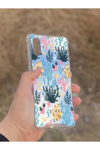 Samsung Galaxy A02 Uyumlu Aynalı Renkli Dal Desenli Darbe Kamera Korumalı Silikon Telefon Kılıfı