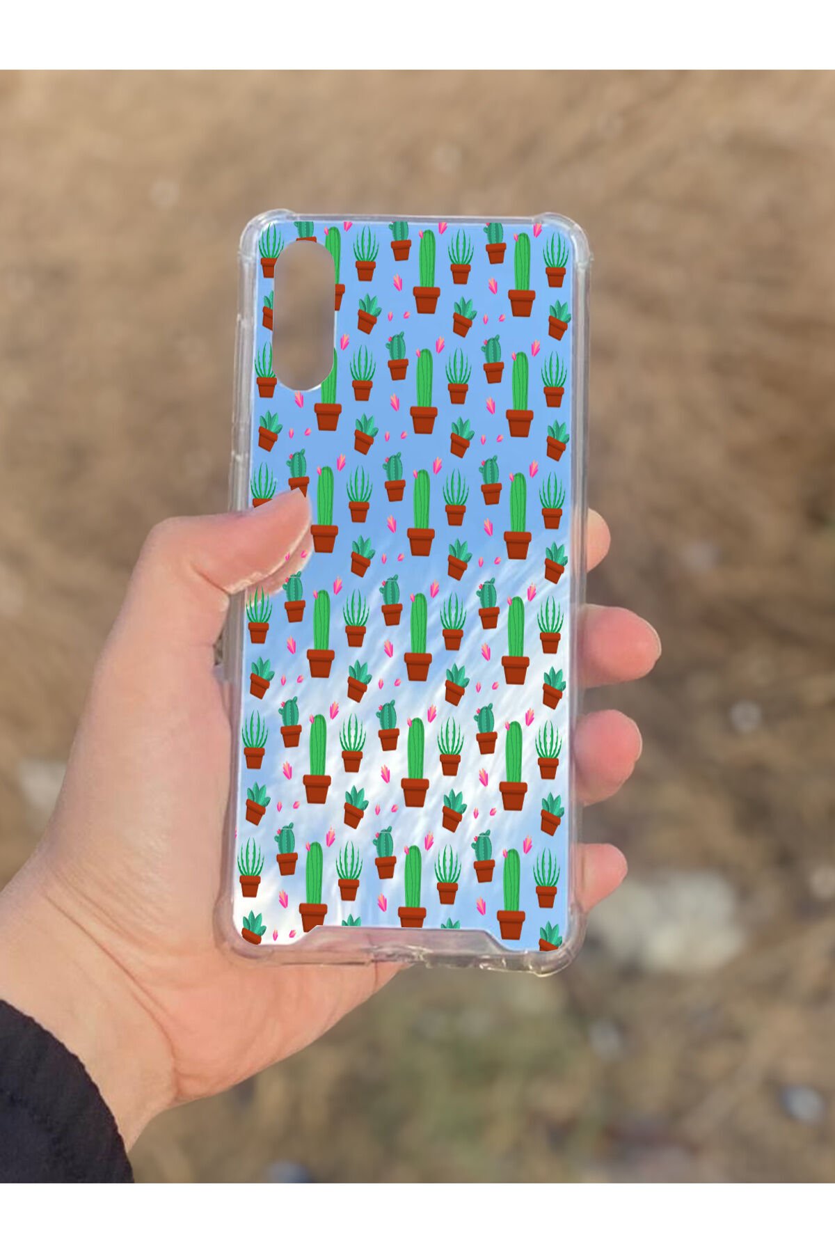 Samsung Galaxy A02 Uyumlu Aynalı Kaktüs Desenli Darbe Kamera Korumalı Silikon Telefon Kılıfı