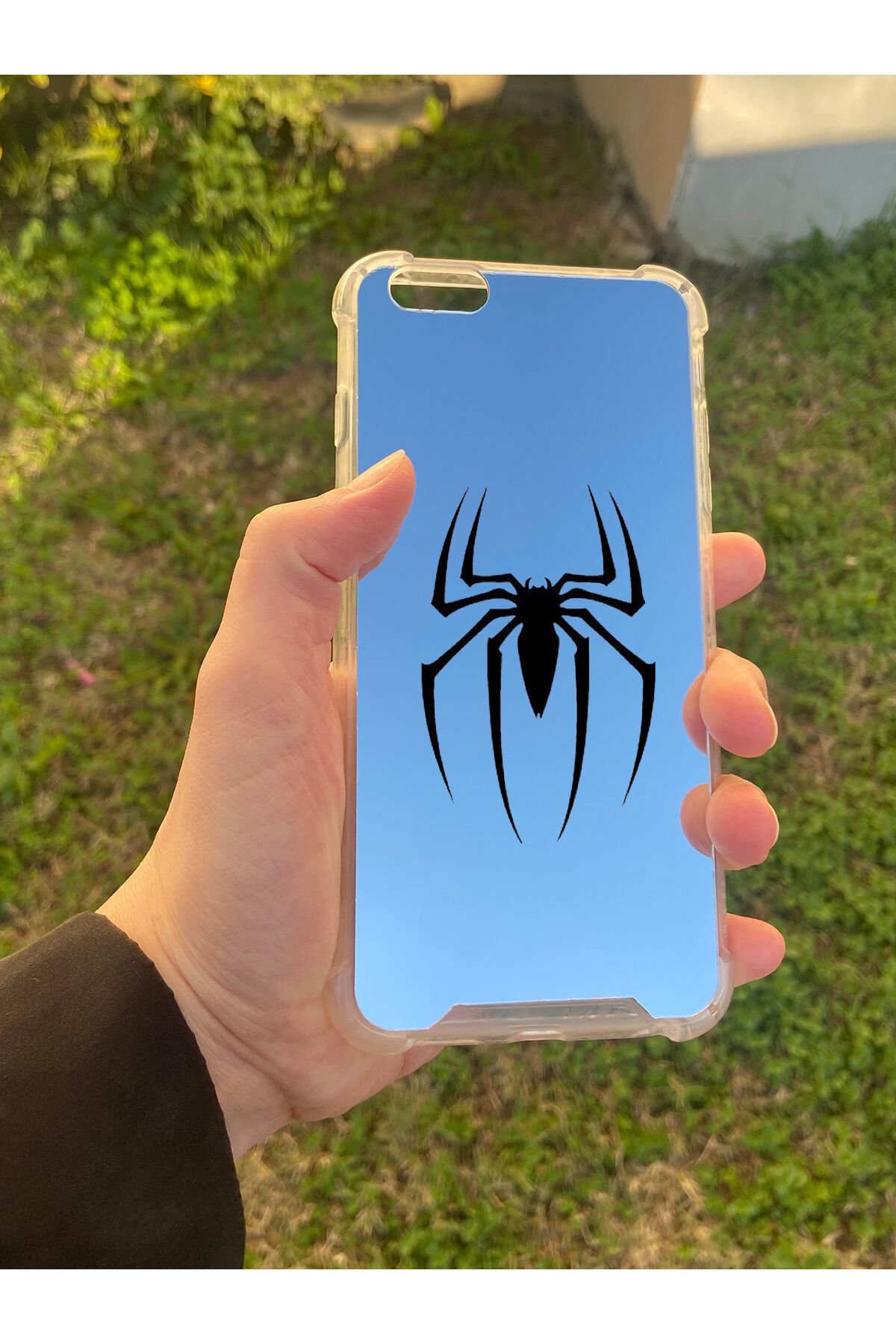 İphone 6 Plus Uyumlu Aynalı Spider Desenli Darbe Kamera Korumalı Silikon Telefon Kılıfı