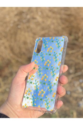 Samsung Galaxy A02 Uyumlu Aynalı Sarı Çiçek Desenli Darbe Kamera Korumalı Silikon Telefon Kılıfı