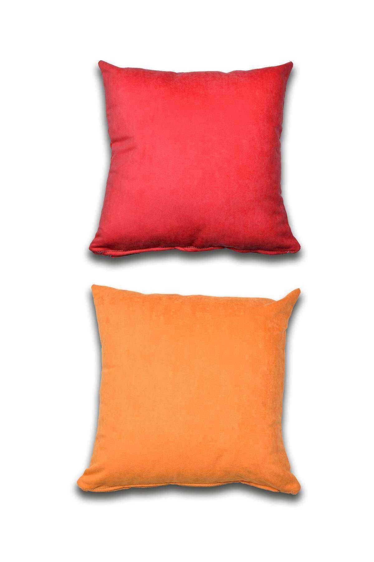 2 adet Süet Kırlent Minder Kılıfı 40X40cm Açık Kırmızı Turuncu