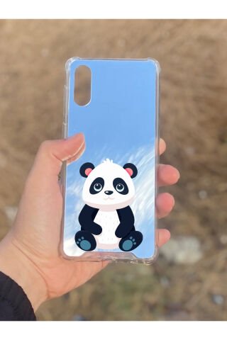 Samsung Galaxy A02 Uyumlu Aynalı Sevimli Panda Desenli Darbe Kamera Korumalı Silikon Telefon Kılıfı