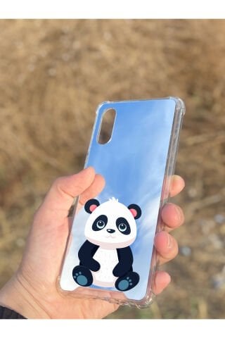 Samsung Galaxy A02 Uyumlu Aynalı Sevimli Panda Desenli Darbe Kamera Korumalı Silikon Telefon Kılıfı
