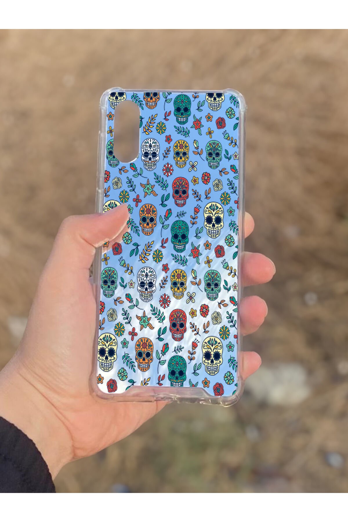 Samsung Galaxy A02 Uyumlu Aynalı Kuru Kafa Desenli Darbe Kamera Korumalı Silikon Telefon Kılıfı