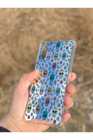 Samsung Galaxy A02 Uyumlu Aynalı Kuru Kafa Desenli Darbe Kamera Korumalı Silikon Telefon Kılıfı
