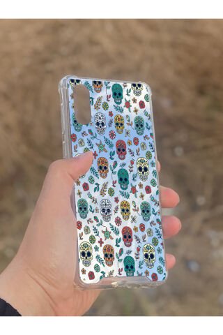 Samsung Galaxy A02 Uyumlu Aynalı Kuru Kafa Desenli Darbe Kamera Korumalı Silikon Telefon Kılıfı