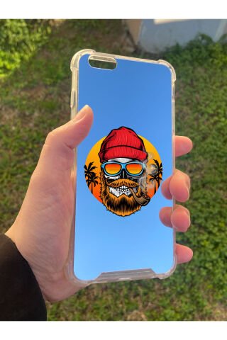 İphone 6 Plus Uyumlu Aynalı Kuru Kafa Desenli Darbe Kamera Korumalı Silikon Telefon Kılıfı