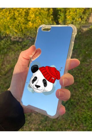 İphone 6 Plus Uyumlu Aynalı Panda Desenli Darbe Kamera Korumalı Silikon Telefon Kılıfı