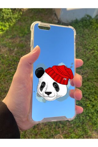 İphone 6 Plus Uyumlu Aynalı Panda Desenli Darbe Kamera Korumalı Silikon Telefon Kılıfı