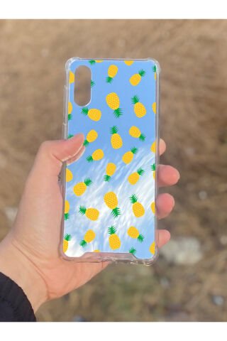 Samsung Galaxy A02 Uyumlu Aynalı Ananas Desenli Darbe Kamera Korumalı Silikon Telefon Kılıfı