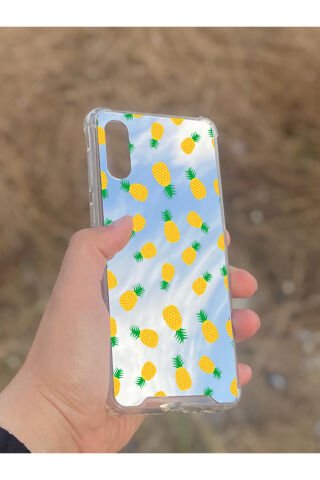 Samsung Galaxy A02 Uyumlu Aynalı Ananas Desenli Darbe Kamera Korumalı Silikon Telefon Kılıfı