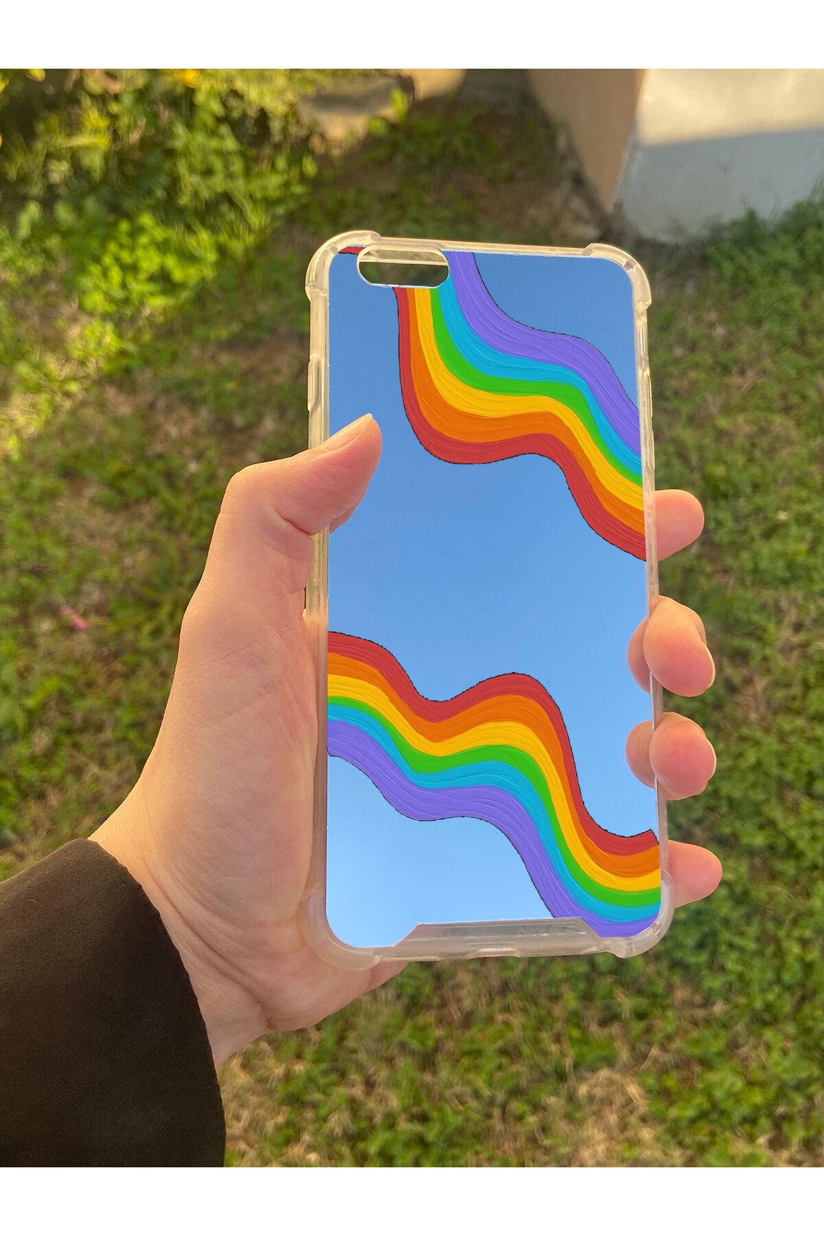 İphone 6 Plus Uyumlu Aynalı Gökkuşağı Desenli Darbe Kamera Korumalı Silikon Telefon Kılıfı