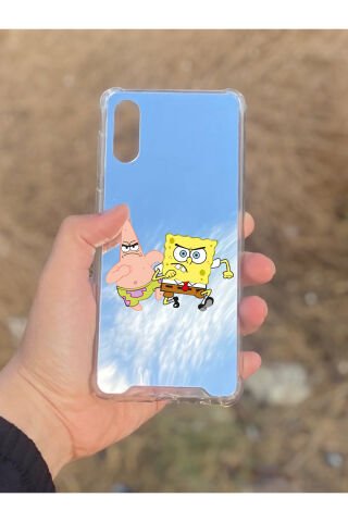 Samsung Galaxy A02 Uyumlu Aynalı Sünger Bob Desenli Darbe Kamera Korumalı Silikon Telefon Kılıfı