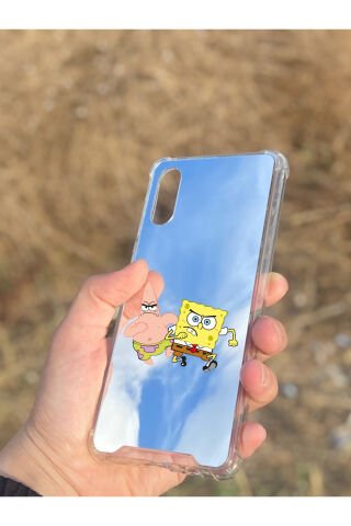 Samsung Galaxy A02 Uyumlu Aynalı Sünger Bob Desenli Darbe Kamera Korumalı Silikon Telefon Kılıfı