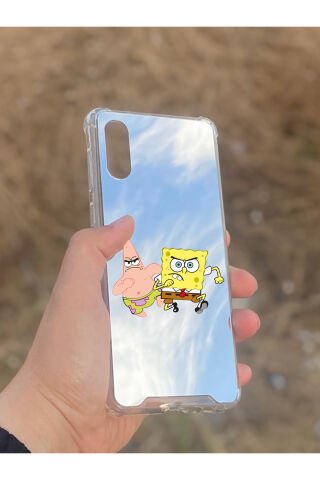 Samsung Galaxy A02 Uyumlu Aynalı Sünger Bob Desenli Darbe Kamera Korumalı Silikon Telefon Kılıfı