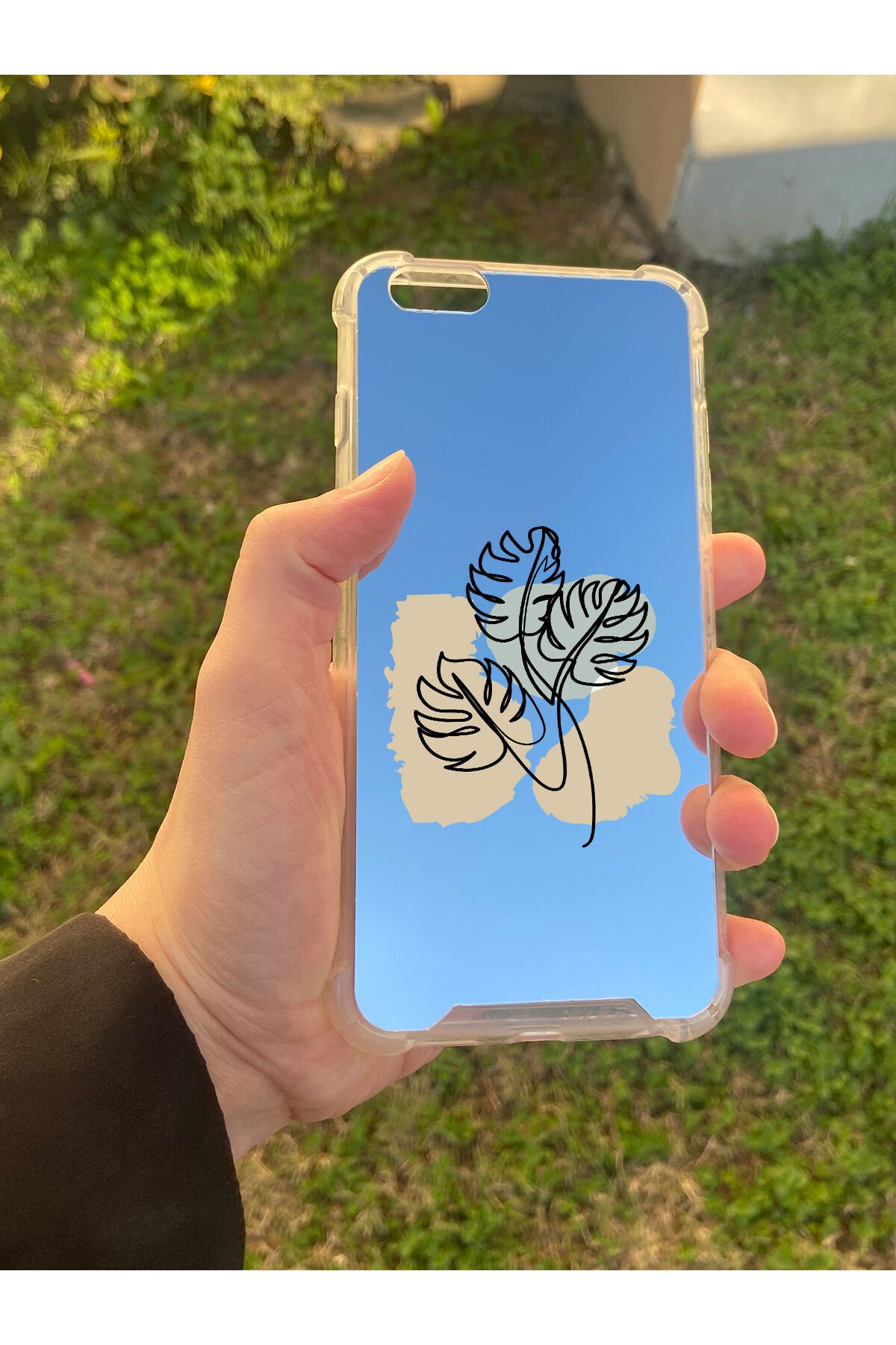 İphone 6 Plus Uyumlu Aynalı Monstera Desenli Darbe Kamera Korumalı Silikon Telefon Kılıfı