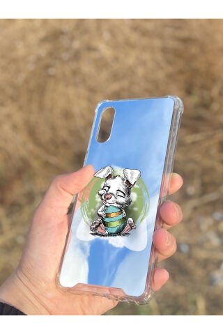 Samsung Galaxy A02 Uyumlu Aynalı Sevimli Tavşan Desenli Darbe Kamera Korumalı Silikon Telefon Kılıfı