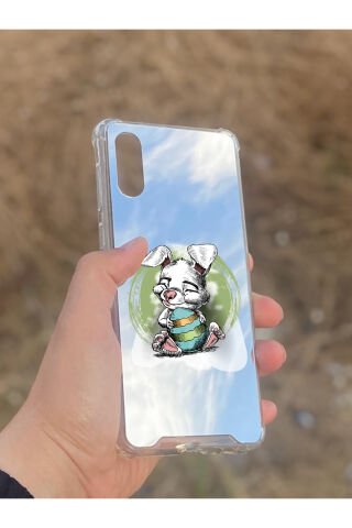 Samsung Galaxy A02 Uyumlu Aynalı Sevimli Tavşan Desenli Darbe Kamera Korumalı Silikon Telefon Kılıfı