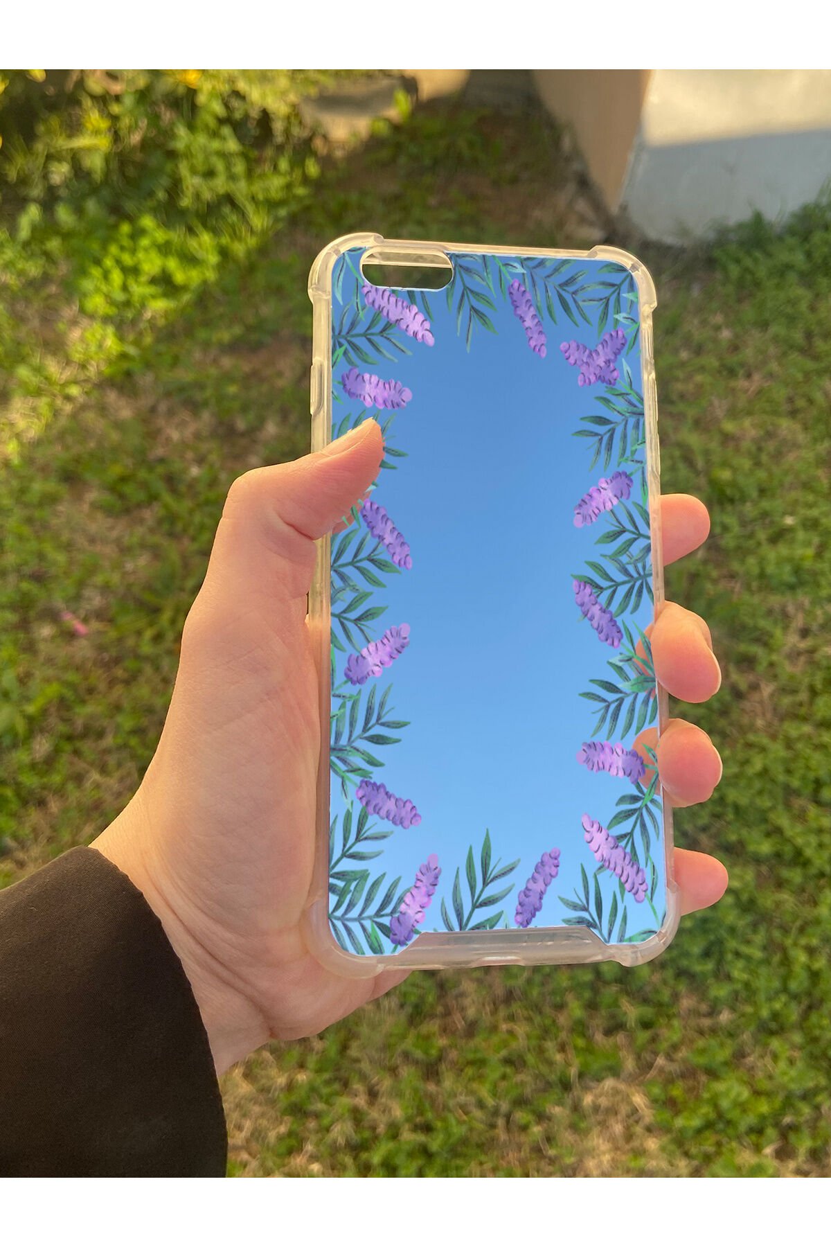 İphone 6 Plus Uyumlu Aynalı Lavanta Desenli Darbe Kamera Korumalı Silikon Telefon Kılıfı