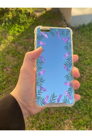 İphone 6 Plus Uyumlu Aynalı Lavanta Desenli Darbe Kamera Korumalı Silikon Telefon Kılıfı