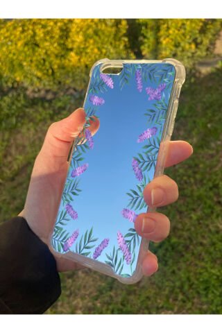 İphone 6 Plus Uyumlu Aynalı Lavanta Desenli Darbe Kamera Korumalı Silikon Telefon Kılıfı