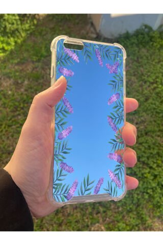 İphone 6 Plus Uyumlu Aynalı Lavanta Desenli Darbe Kamera Korumalı Silikon Telefon Kılıfı