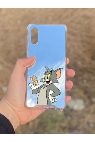 Samsung Galaxy A02 Uyumlu Aynalı Tom Ve Jerry Desenli Darbe Kamera Korumalı Silikon Telefon Kılıfı