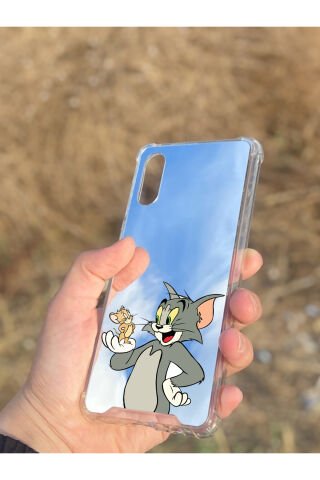 Samsung Galaxy A02 Uyumlu Aynalı Tom Ve Jerry Desenli Darbe Kamera Korumalı Silikon Telefon Kılıfı