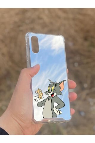 Samsung Galaxy A02 Uyumlu Aynalı Tom Ve Jerry Desenli Darbe Kamera Korumalı Silikon Telefon Kılıfı