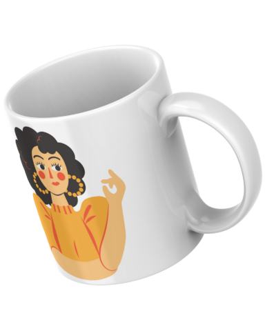 Kıvırcık Saçlı Anime Kız Tasarım Seramik 350 Ml Kupa Bardak
