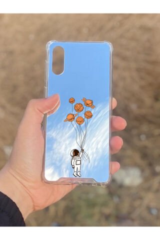 Samsung Galaxy A02 Uyumlu Aynalı Astronot Desenli Darbe Kamera Korumalı Silikon Telefon Kılıfı