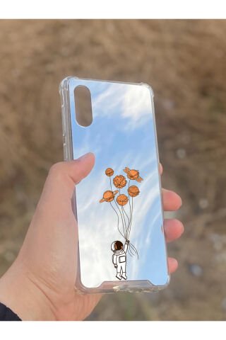 Samsung Galaxy A02 Uyumlu Aynalı Astronot Desenli Darbe Kamera Korumalı Silikon Telefon Kılıfı