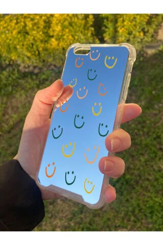 İphone 6 Plus Uyumlu Aynalı Gülücük Desenli Darbe Kamera Korumalı Silikon Telefon Kılıfı