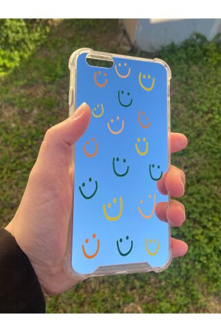 İphone 6 Plus Uyumlu Aynalı Gülücük Desenli Darbe Kamera Korumalı Silikon Telefon Kılıfı