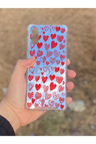Samsung Galaxy A02 Uyumlu Aynalı Kalp Desenli Darbe Kamera Korumalı Silikon Telefon Kılıfı