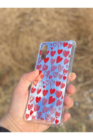 Samsung Galaxy A02 Uyumlu Aynalı Kalp Desenli Darbe Kamera Korumalı Silikon Telefon Kılıfı