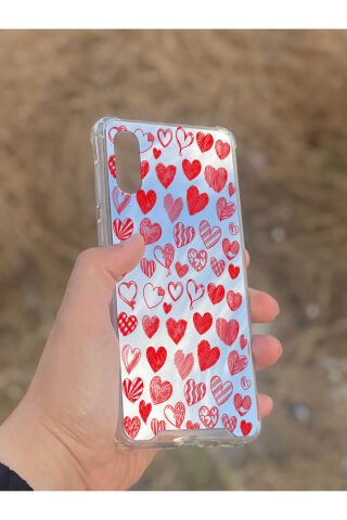 Samsung Galaxy A02 Uyumlu Aynalı Kalp Desenli Darbe Kamera Korumalı Silikon Telefon Kılıfı