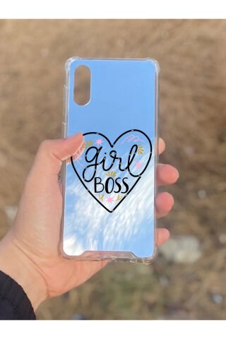 Samsung Galaxy A02 Uyumlu Aynalı Girl Bos Desenli Darbe Kamera Korumalı Silikon Telefon Kılıfı