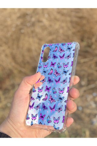 Samsung Galaxy A02 Uyumlu Aynalı Kelebek Desenli Darbe Kamera Korumalı Silikon Telefon Kılıfı