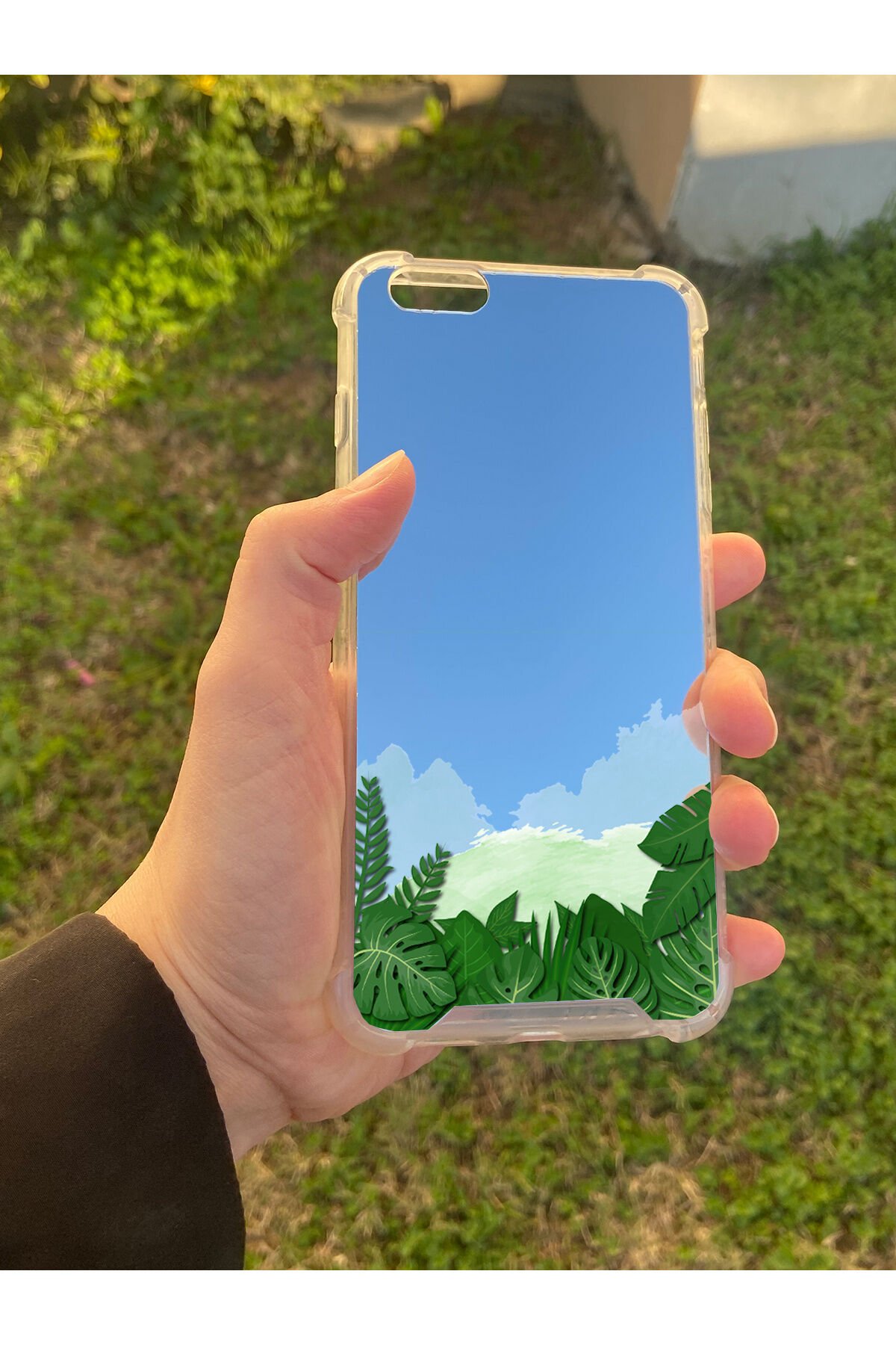 İphone 6 Plus Uyumlu Aynalı Yaprak Desenli Darbe Kamera Korumalı Silikon Telefon Kılıfı