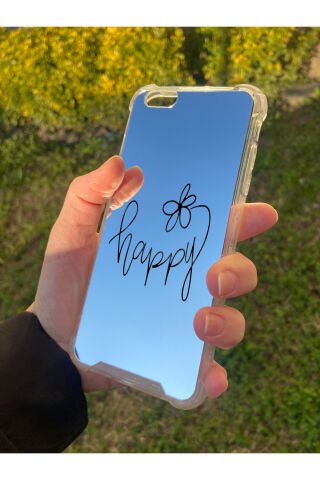 İphone 6 Plus Uyumlu Aynalı Happy Desenli Darbe Kamera Korumalı Silikon Telefon Kılıfı