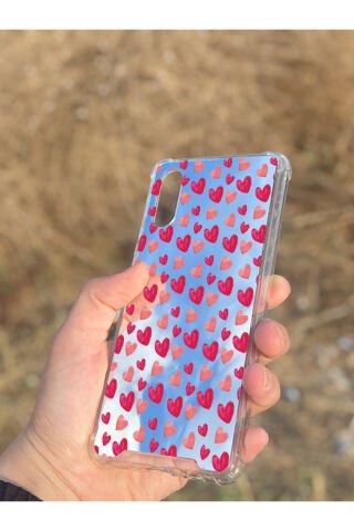 Samsung Galaxy A02 Uyumlu Aynalı Pembe Kalp Desenli Darbe Kamera Korumalı Silikon Telefon Kılıfı