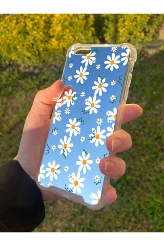 İphone 6S Plus Uyumlu Aynalı Papatya Desenli Darbe Kamera Korumalı Silikon Telefon Kılıfı