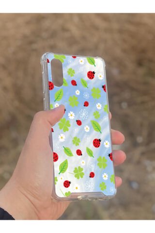 Samsung Galaxy A02 Uyumlu Aynalı Yeşil Desenli Darbe Kamera Korumalı Silikon Telefon Kılıfı