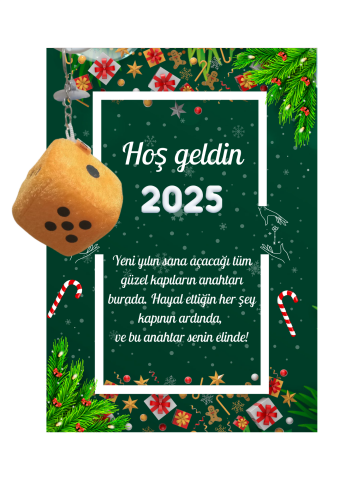 Yeni Yıl Kart Üzerinde Anahtarlık (Kişiye Özel Yazı Yazdırılabilir) Zar Model